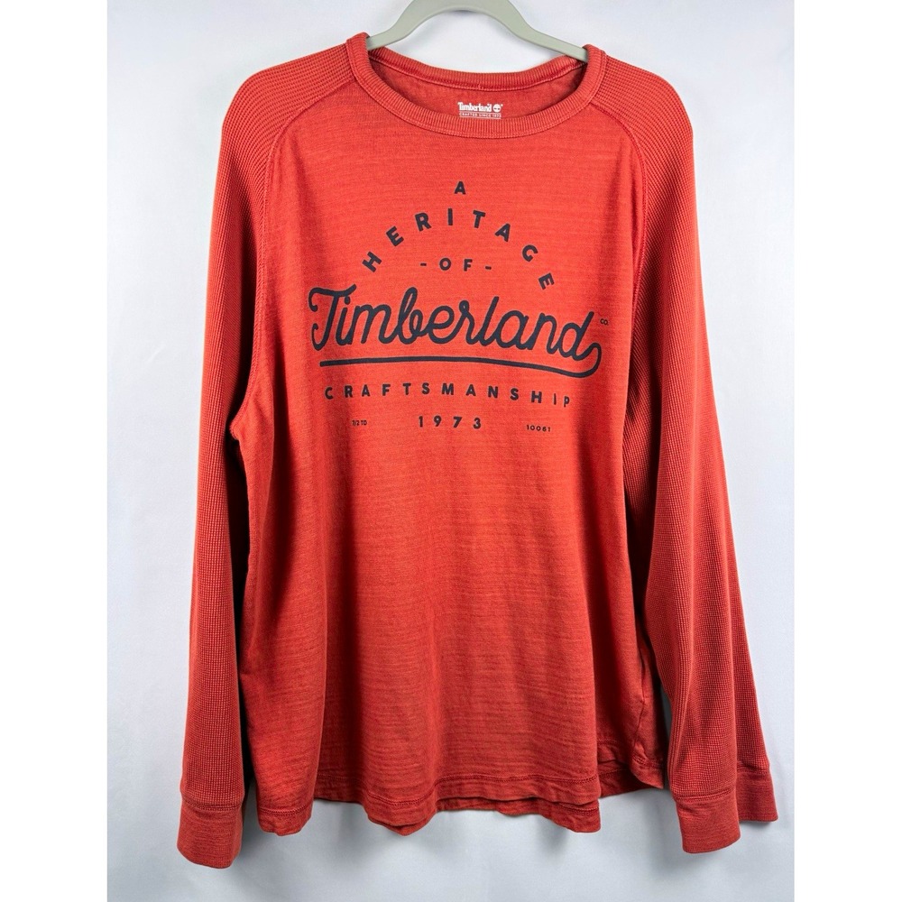 Timberland Men's XXL Heritage Long Sleeve Thermal Shirt Red Orange Logo